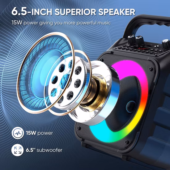 Großer leistungsstarker Woofer-Lautsprecher, kabelloser Karaoke-Lautsprecher mit Mikrofon, Bass, JBL Sound, tragbarer Party-Lautsprecher mit Aux